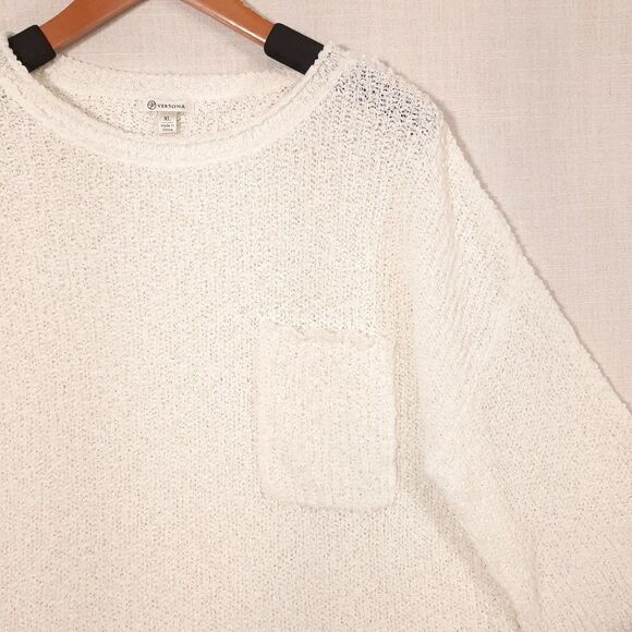 Versona Sheer Sweater Size X-Large Lacey Pullover Open Knit Layering Cream - Picture 8 of 16
